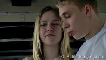 Extreme risky public transportation sex couple in front of all the engers